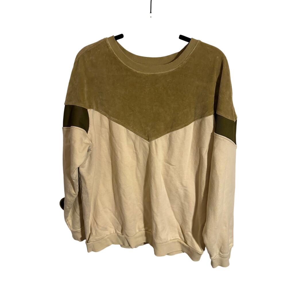 Standard Cloth Men's Large Colorblock Sweatshirt Olive Green Velour Crewneck